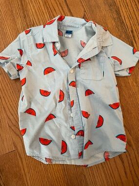 Old Navy Light Blue Short-Sleeve Watermelon Print Shirt, 4T